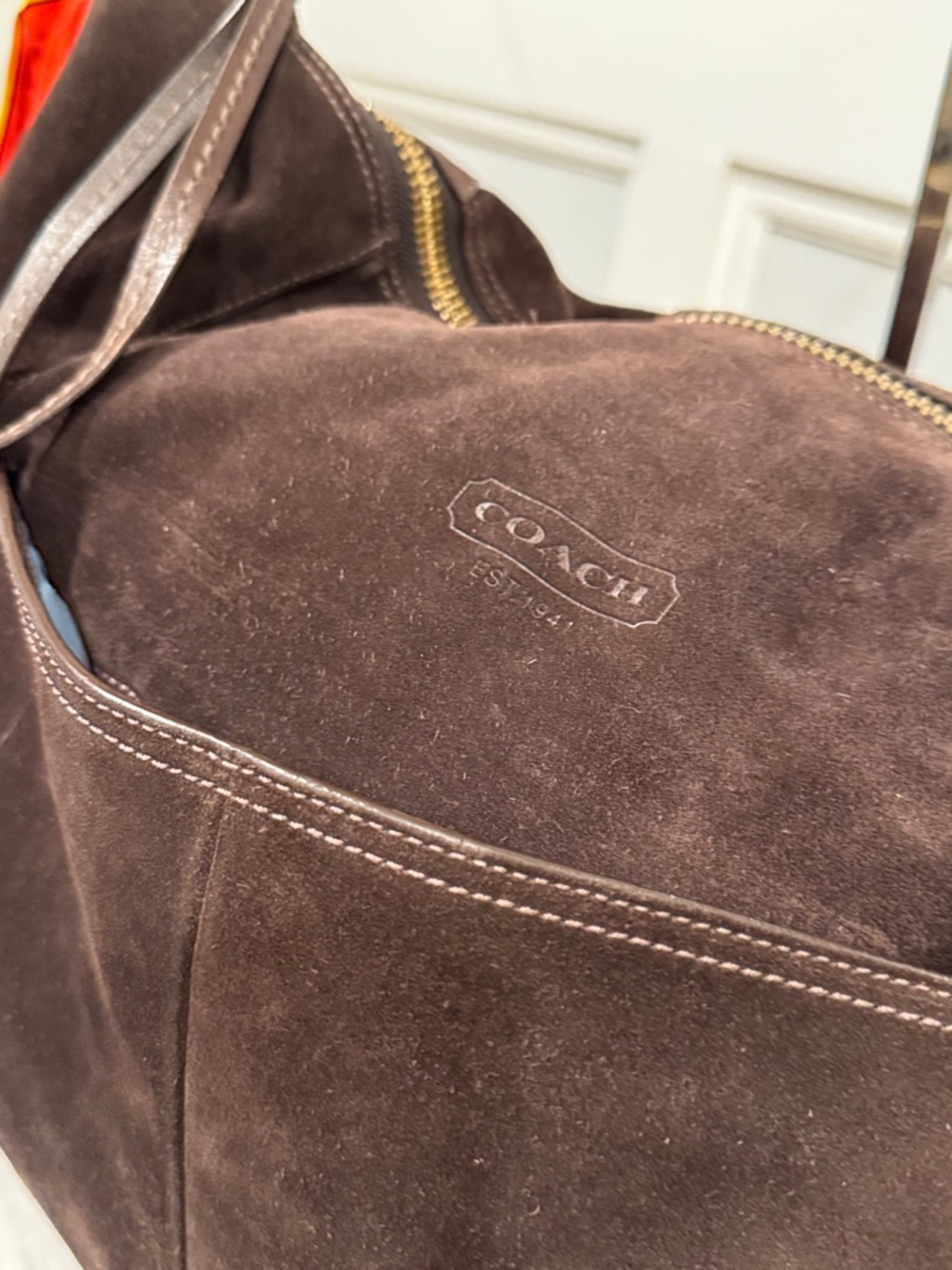 Coach Bag Vintage Carly Oversized Hobo Chocolate Brown Suede Shoulder Bag - Picture 17 of 17